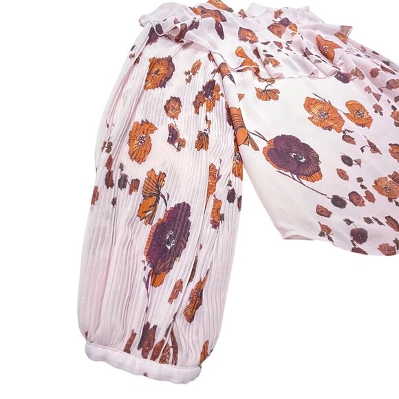 Women's Chelsea28 Floral Sheer Blouse w/ Ruffled Collar &‎ Pleated Sleeves M Med - Picture 8 of 11